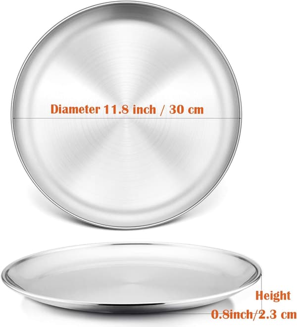 Pizzapanne 2 sett, rustfritt stålbrett rund tallerken børstet matt 30cm 30cm