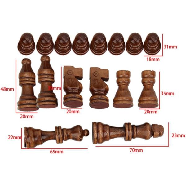 32 st internationella schackpjäser i trä utan bräde, set