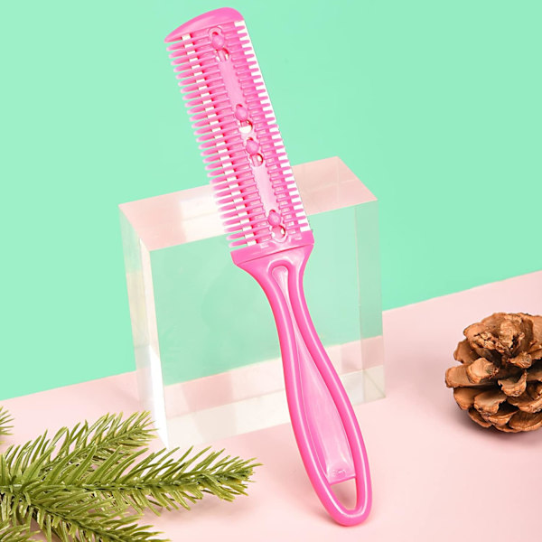 1 st Razor Comb Hårutgallringskammar, Dubbla Sidor Rostfritt Stål Hårklippare Hårstyling (rosa)