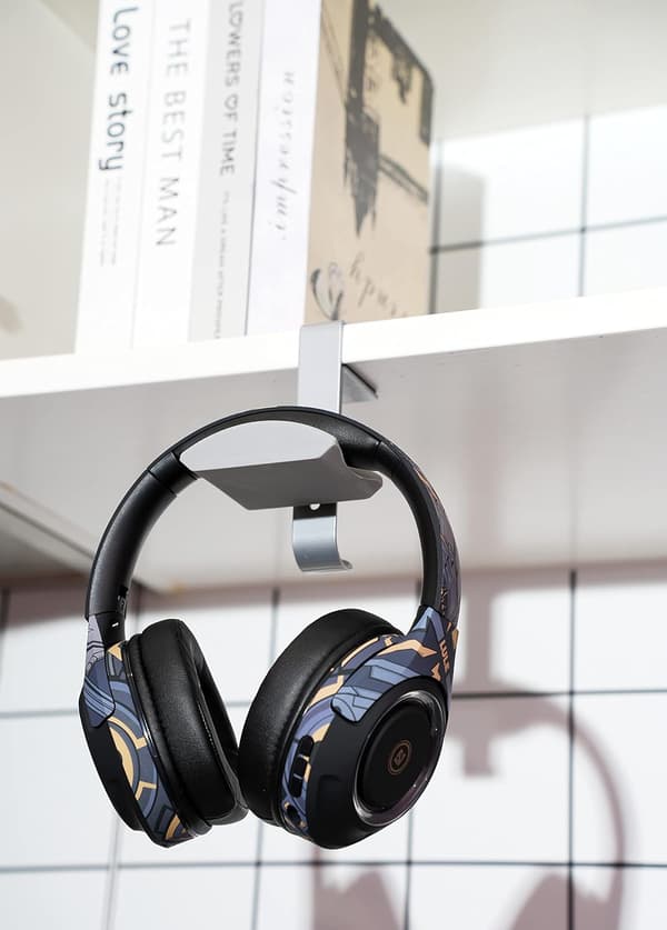 Metall hodetelefonklemmeholder, gaming headsetkrok under skrivebord (grå) White
