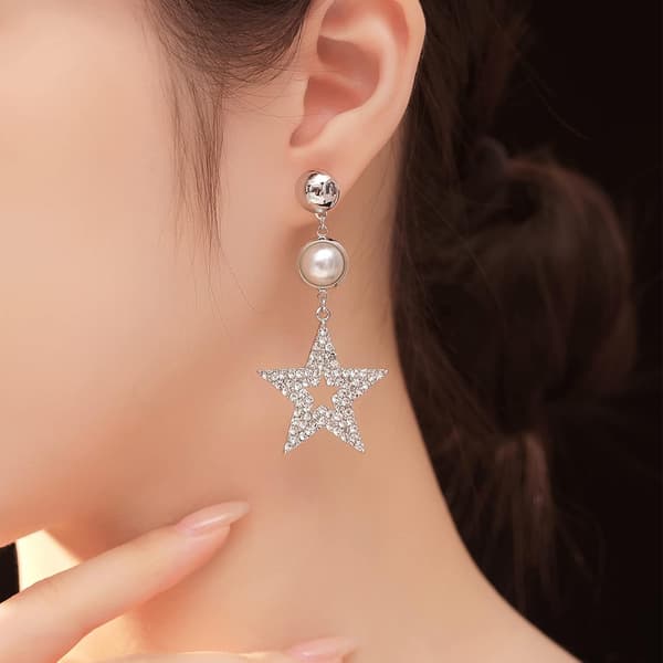 Dangle Øreringe til Kvinder, Stjerne Asymmetriske Kvast Øreringe, Cubic Zirconia Dame Smykker silver