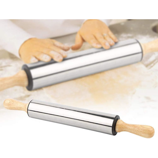 1 rullande stift i rostfritt stål med non-stick-beläggning för bröd och kexdeg