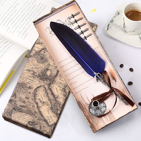 Fjäderpenna Handgjorda Skrivpennor Retro Design Dip Pen Set Royal