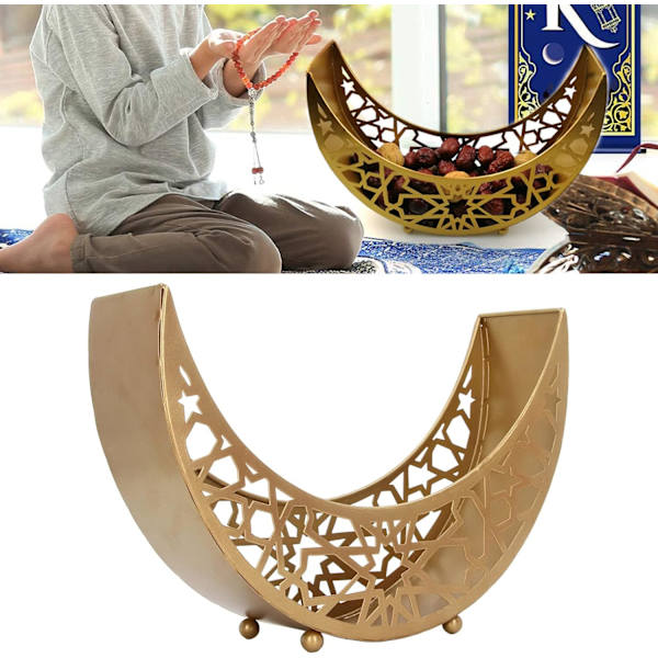 Eid Ramadan tallrik dekorationer, frukost middag efterrätt bakverk display 11,8 x 8,3 x 3,1 tum (guld)
