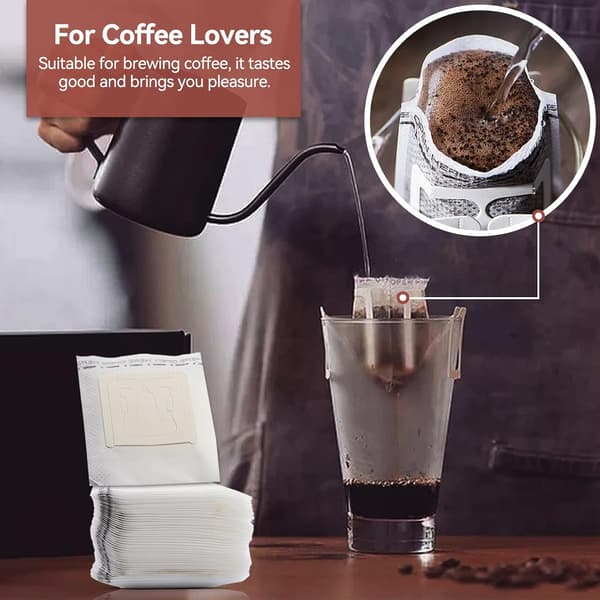 Paket med 50 filtertepåsar, engångspapperspåsar, kaffefilter, 4 koner pappersdroppåsar