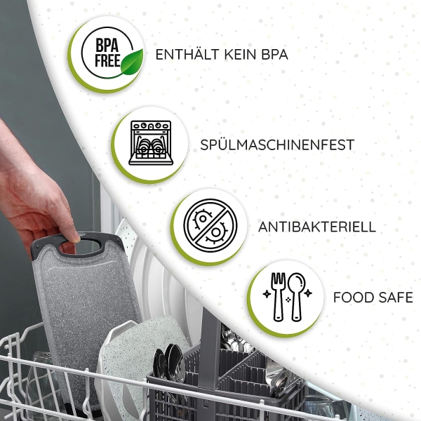 Premium skärbrädeset (3-delat set) Diskmaskin -säker, Glid med juice och grepp