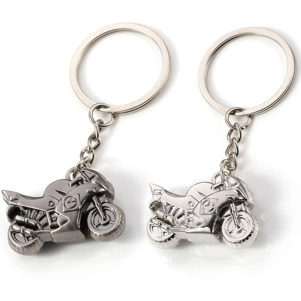 2 stk. mini motorcykel nøglering i krommetal