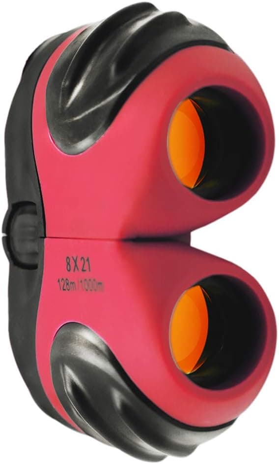 Kikkert for barn, 8x21, gummi - Mini kompakt zoomleke gave til gutter og jenter (rød) red