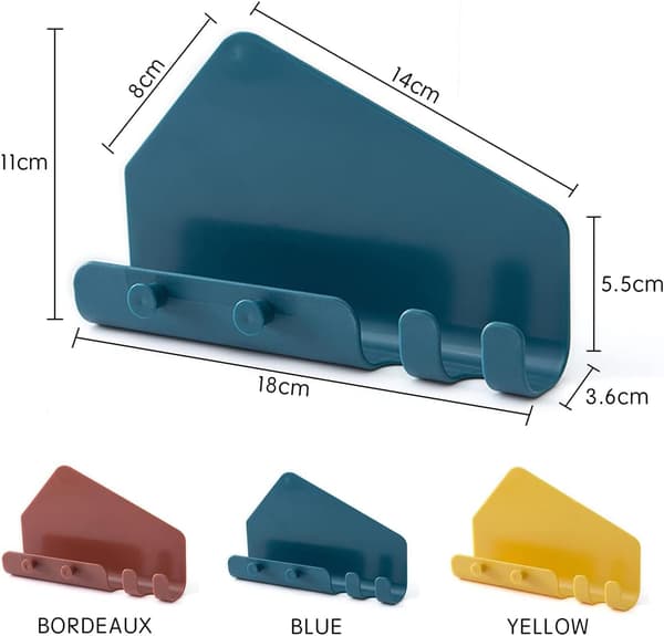 Itsekiinnittyvä matkapuhelimen pidike seinälle, matkapuhelimen ja tabletin teline 4 koukulla (3 kpl:n pakkaus)