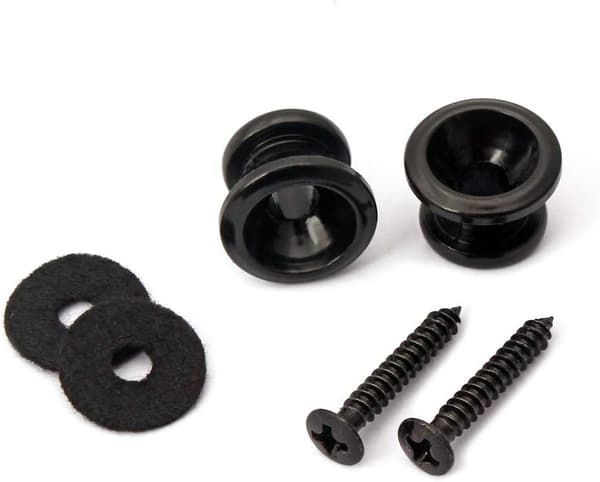 2 stk. guitarremknapper med metalender remlåse til guitarbas (sort) Black