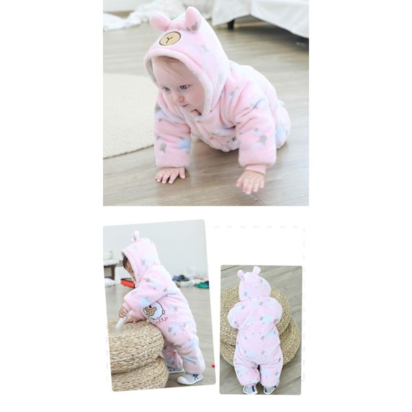 Babyfår tecknad pyjamas i tjockt och fluffigt tyg på vintern (rosa)