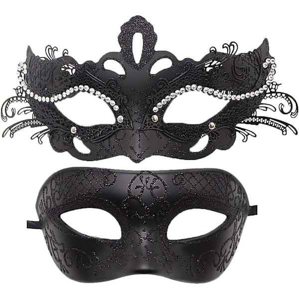 Par Maskerad Mask Metall Järn Fjäril Bal Mask Dubbel Färg (Svart) 2 st black