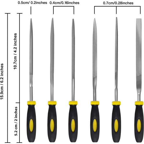 Nålfilset, 6 st handmetallfilar, härdat legerat stålset