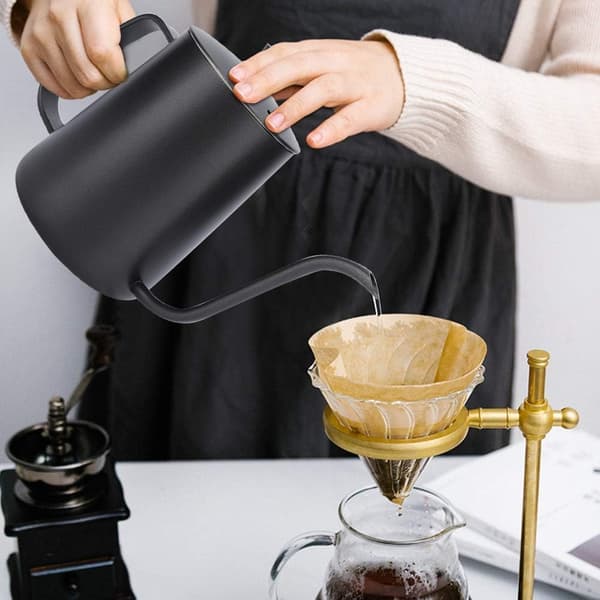 Drypkaffekande, rustfrit stål lang smal tud til hjemmebrygning (350 ml)