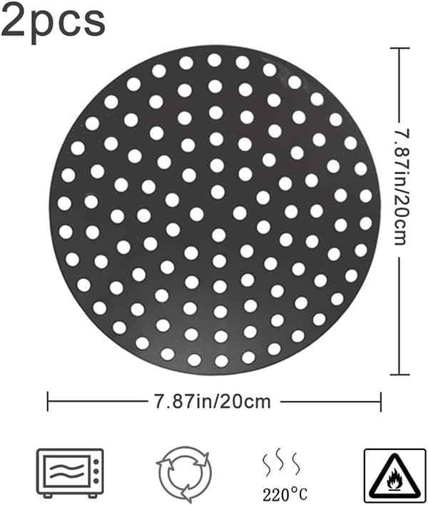 2-pack återanvändbara silikonmattor för airfryer, non-stick airfryer-foder silikonmattor (runda, 20 cm) 20cm