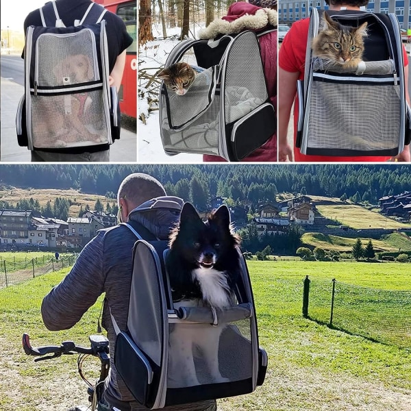Bärväska för hund och katt, rymlig och andningsbar hopfällbar ryggsäck i mesh för husdjur