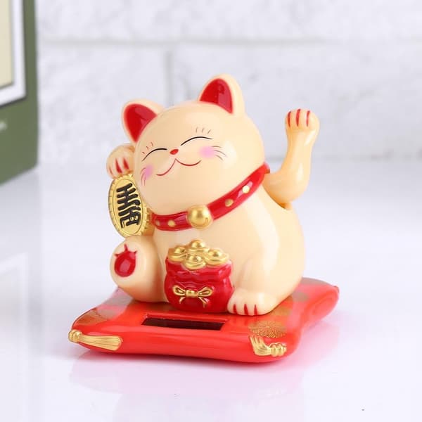 Solfjäderdriven söt katt med vinkande arm Hemdisplay Bildekor Maneki Neko (Gul) color 2