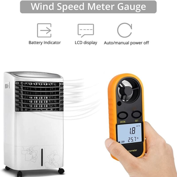 Digital Anemometer LCD Vindhastighetsmätare Luftflödeshastighetsmätare Indikator Termometer med Bakgrundsbelysning