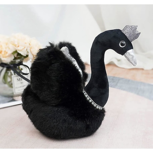 Swan Plyschleksak Krona Gosedjur Docka Leksak Swan Figurine Barnkammare Inredning 28cm Svart