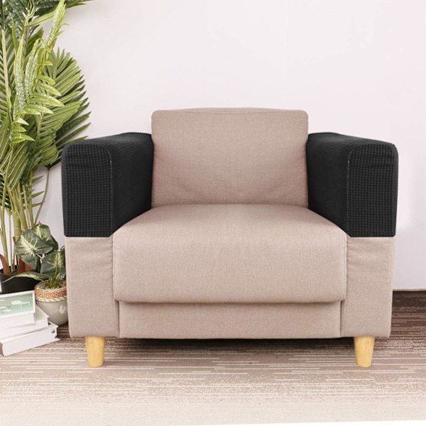 2PCS Soffa Armstödsskydd, Justerbara, Stretch Soffa Armstödsskydd, Halkskydd Möbelskydd (svart) black