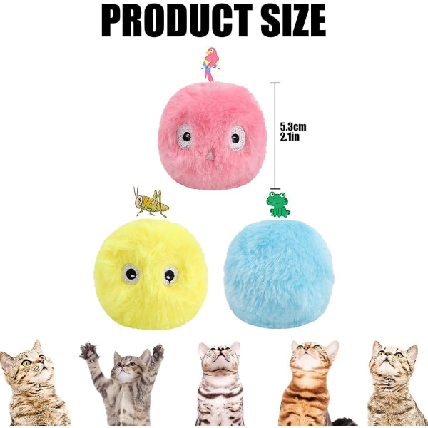 3-pack kattbollsleksaker,interaktiva plyschkattleksakerbollar,kattungekvitterbollar,roliga kattmynteleksaker