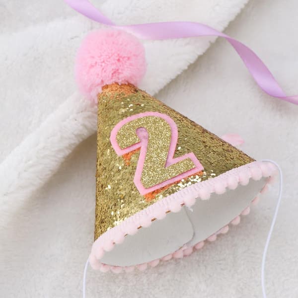 Bursdagshatt for barn, hodeplagg, 2-årsbursdagsfestutstyr (rosa)