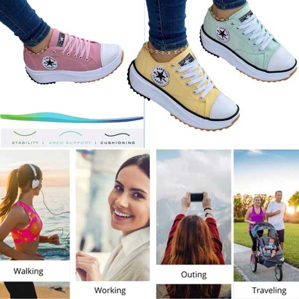 2022 Canvas skor Dammodeskor, plattformsskor för kvinnor, dam sneakers (39 grön) Green