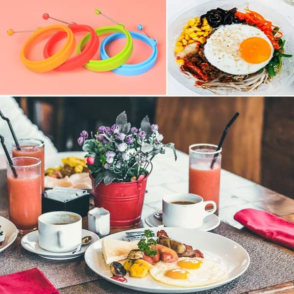 4 st Silikon Äggring, Äggringar Non Stick, Äggkokningsringar, Pannkaksringar