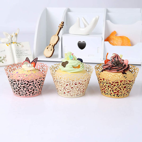150-pack cupcake-omslag, spetslaserutskurna foder, pappersbakformar för bröllopsfest födelsedag
