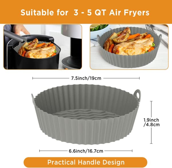 2 stk. Airfryer Silikon Bakeform 20,5 cm Rund Gjenbrukbar Silikon (Blå+Grå) color 2