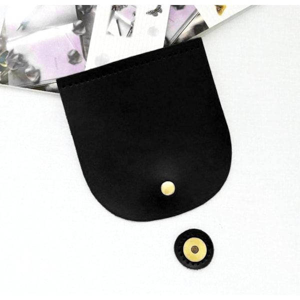 Läder DIY sytillbehör, väska flip cover split läder magnetiskt spänne (svart) Black