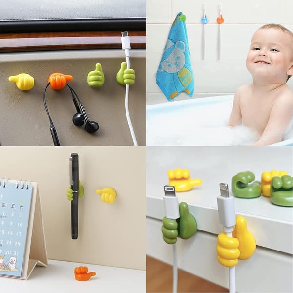 16 stk. kabelholder, gestuskrog, kabelholder, tommelfingerkrog, kabelorganisator, kabelholder til skrivebord