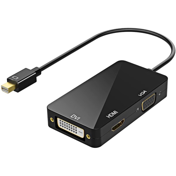 3 i 1 Thunderbolt-port Mini Displayport till HDMI DVI VGA-adapter Svart Black
