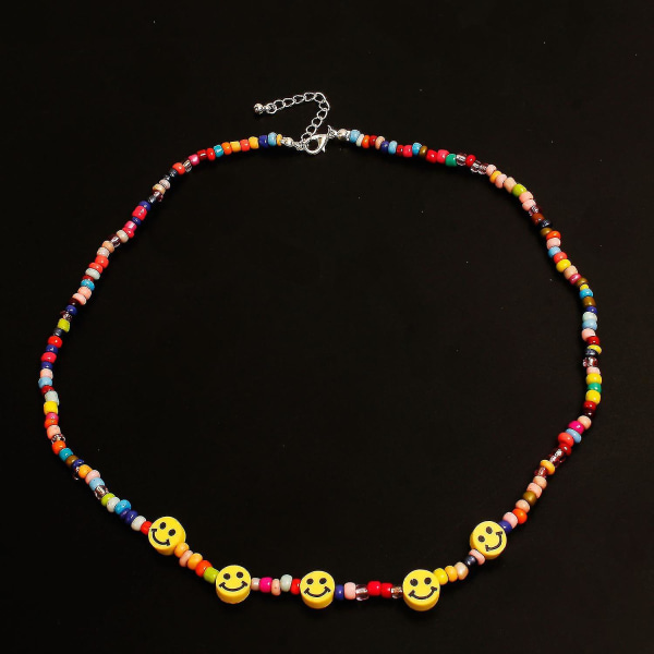 Pärlhalsband Choker Girl färgglada kort turkos hänge kvinnor smiley face pärlor