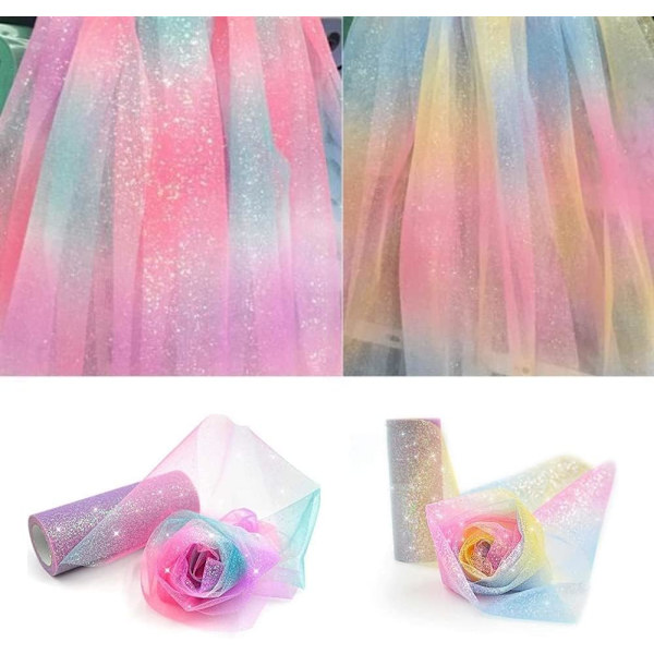 1 st Rainbow Gradient Glitter Tulle Rulle Tyg Band Tulle Band Rulle (6 I 10 Yards), Blå color 4