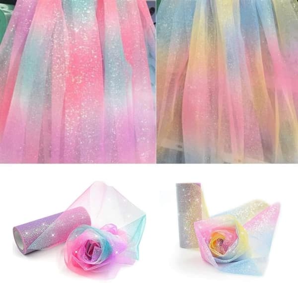 1 stk. regnbuegradient glitter tyllstoffrull (6 tommer x 10 yards), rosa color 5