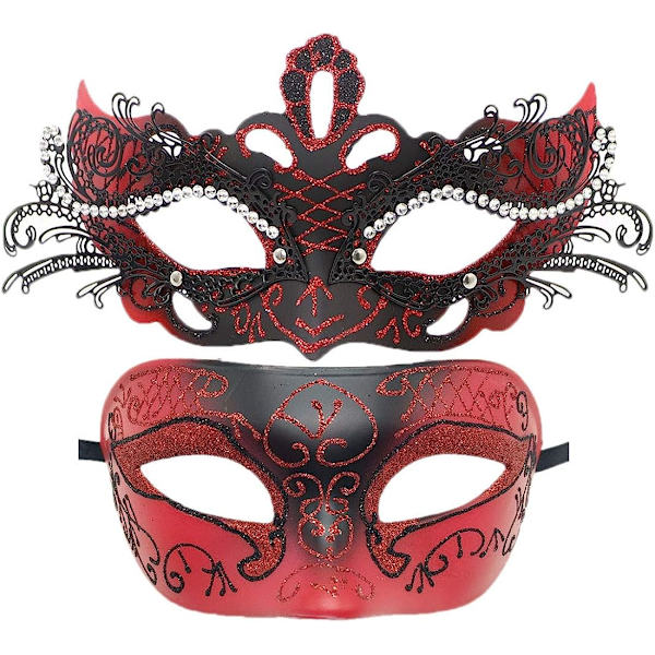 Par Maskerad Mask Metall Järn Fjäril Bal Mask Dubbel Färg (röd) 2 st red