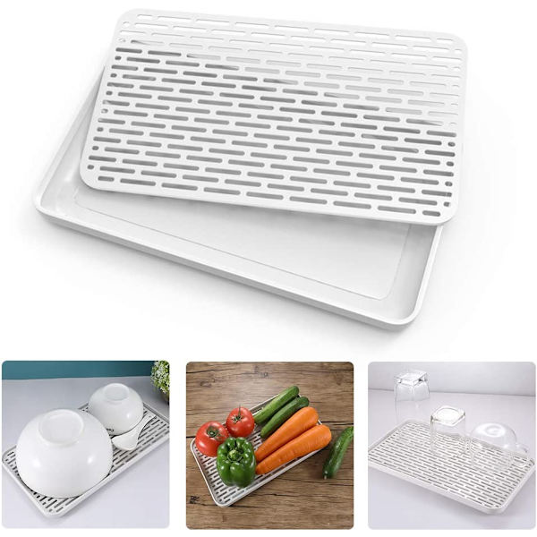 Praktisk diskställningsmatta avlopp med smulbricka - Liten avrinningsbräda 31 x 17,5 cm (vit) 31*17.5cm