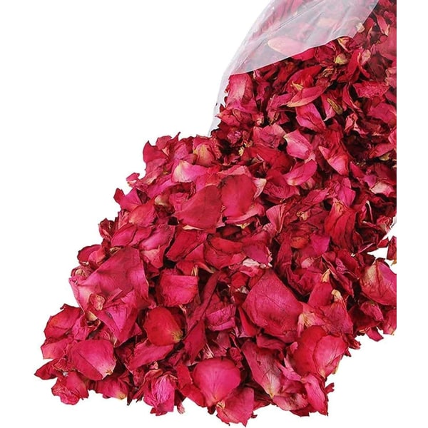 100 g - naturliga torkade rosenblad Äkta torkade röda blommor för fotbad, bad, spa, bröllop, hemkonfetti, konst och hantverk