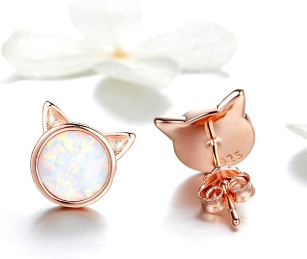 Opal Katteørestikker Dameøreringe Hypoallergene Øreringstilbehør (Sølv) Silver