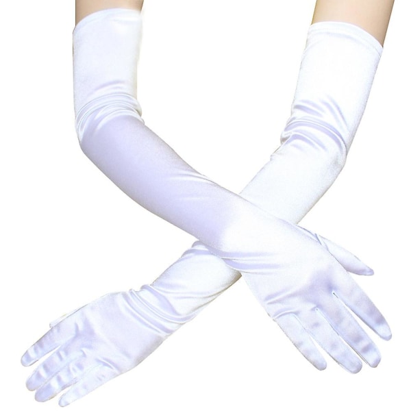 Förlängda aftonhandskar Armbågshandskar Bal Sidenhandskar Danshandskar (Vit)