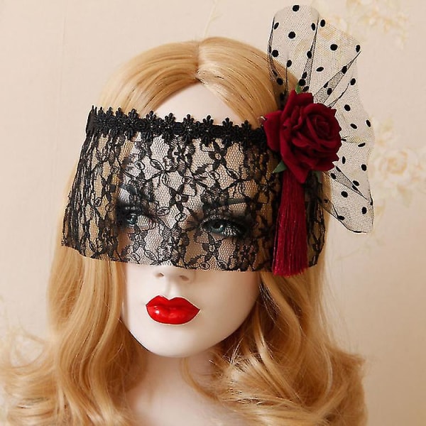 Red Rose Lace Mask med slöja i Cosplay Prom halloween dansparty