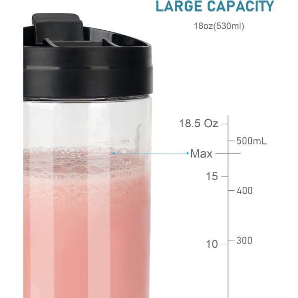 530 ml bärbar mixer med 6 blad och Type-C laddningsbar, Mini Mixer Smoothie Mixer