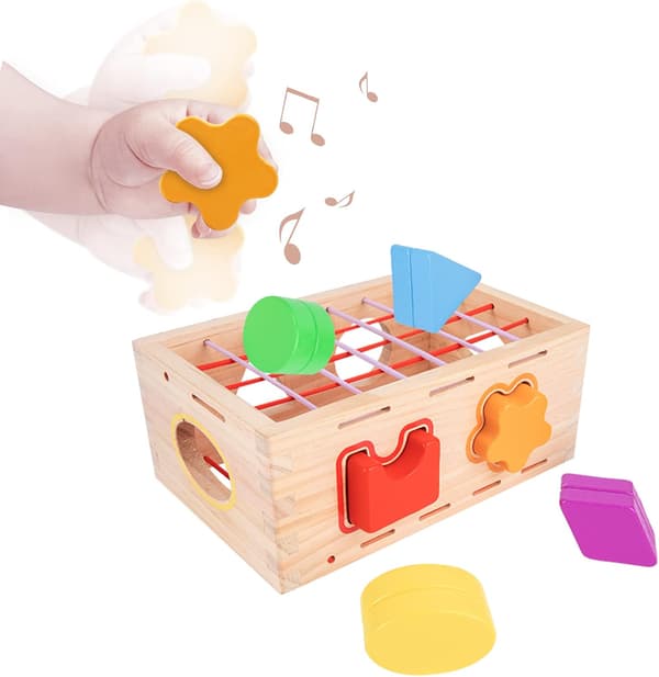 Træ geometrisk sortiment terninglegetøj 1-3 år småbørns Montessori-legetøj