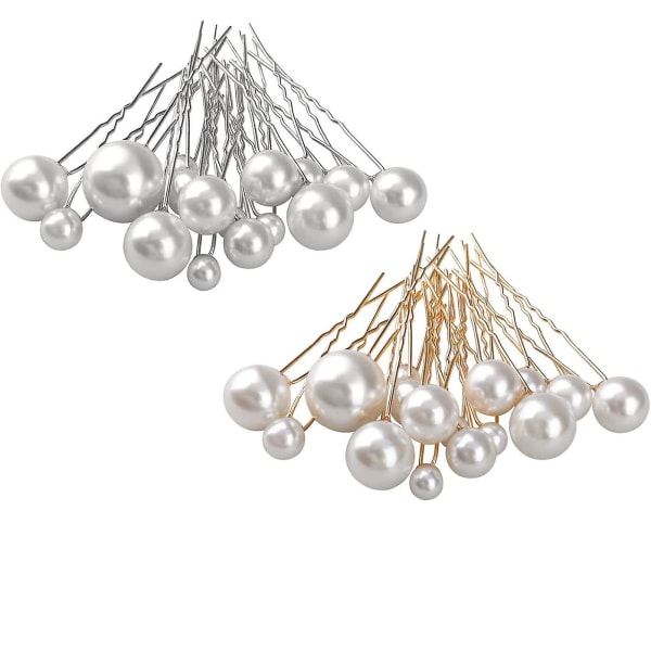 18-pack Wedding Pearl-hårklämmor, U-form för bröllopspärlor (silver+guld)