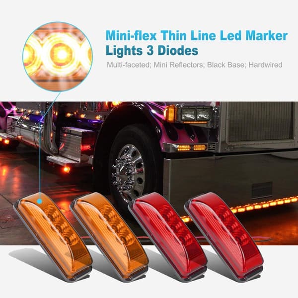 3,9 tommer 3 LED lastebil tilhengerlys foran bak LED sidemarkeringslys klaring indikator monteringsreflektorer (2 gule + 2 røde)