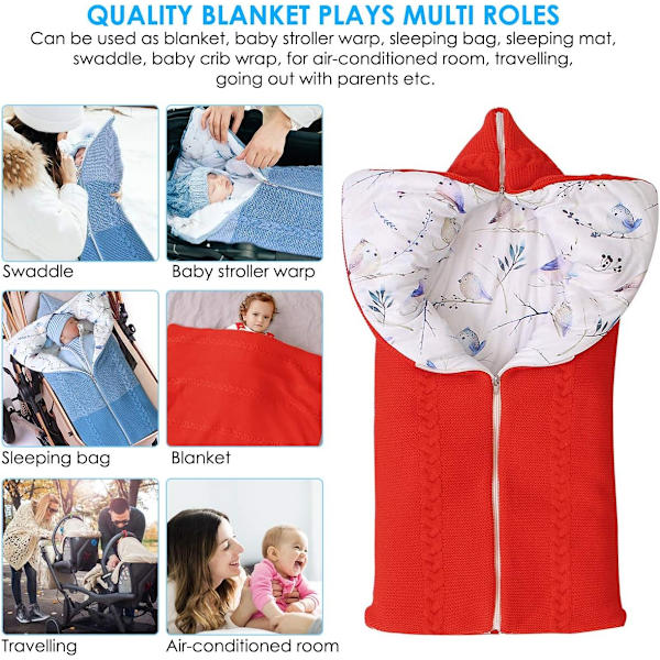 Nyfödd baby barnvagn, sovsäck, swaddle filt, multifunktionell barnvagn, 0-12 månader（grå）