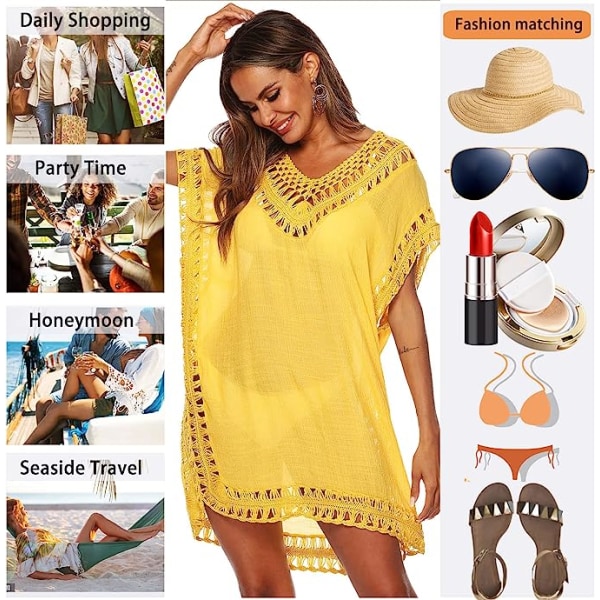 Strandklänning för kvinnor Bikini Cover Up Summer Poncho Beach Holiday Baddräkt V-ringad Bikini (gul) yellow