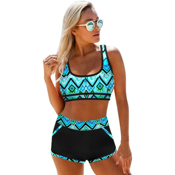 Dambikini med hög midja, tvådelad set för damer, push-up strandkläder (stil 3 XL) color 1 xl