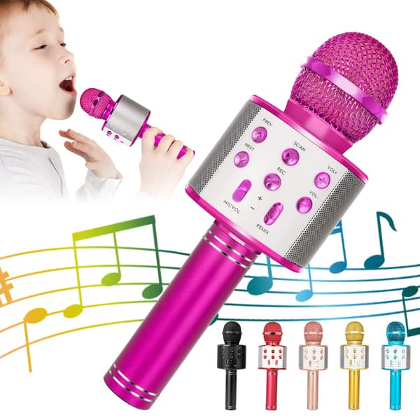 5 i 1 Børns Bluetooth Mikrofon med Højttaler, Bærbar Mikrofonlegetøj Pink